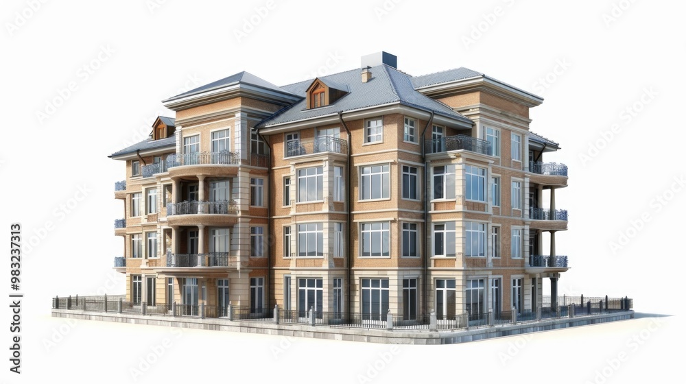 Poster a very tall building with many windows and balconies, perfect for architecture or cityscape images
