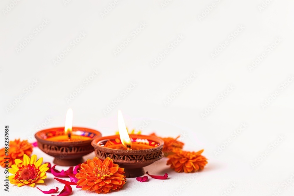 Poster Two candles sit on a table with a simple and elegant atmosphere