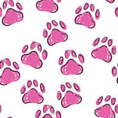 seamless pattern with paw print hand drawn print vector 