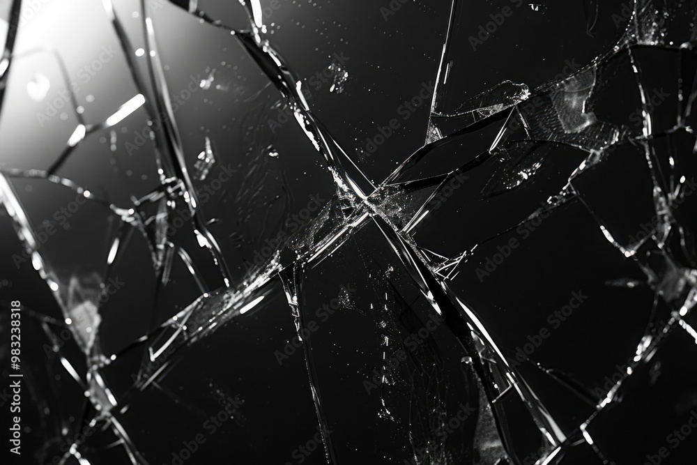 Poster a broken glass window with sunlight shining through, ideal for use in scenes about decay or renewal