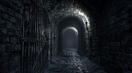 Enigmatic Twisted Dungeon of Shadows and Traps - Eerie 3D Rendered Exploration of Suspenseful Labyrinthine Corridors