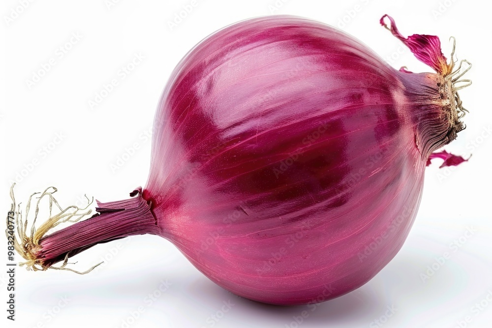 Poster a single red onion placed on a clean white surface