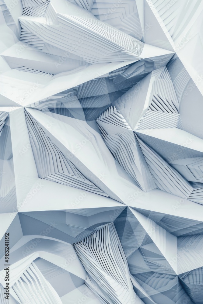Poster a collection of white geometric shapes stuck to a wall, perfect for use in interior design or archit