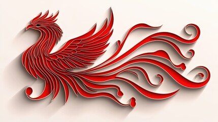 Obraz premium Red Phoenix Bird Paper Cut Art