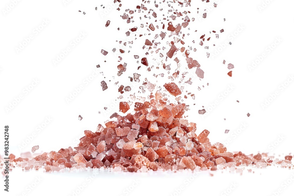 Poster a collection of rocks and gravel on a smooth white surface, ideal for use in backgrounds or as a dec