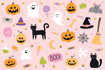 Cute Halloween icon collection. Vector illustration