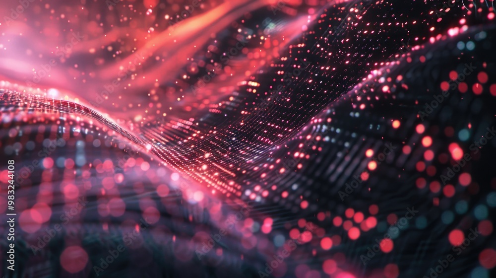 Poster A futuristic representation of a wave of lights with glowing orbs and pulsing energy