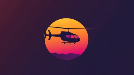 Helicopter Silhouette Against Sunset Gradient Background