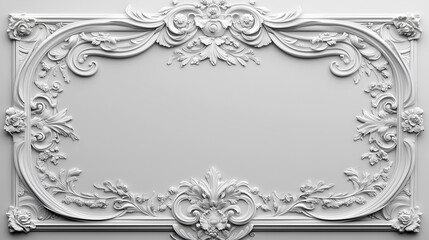 Elegant Rococo white and gold floral relief design with intricate detailing on a textured background