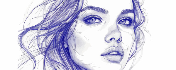 Portrait of a woman in a modern style. Lines. Pencil sketch. vector simple illustration