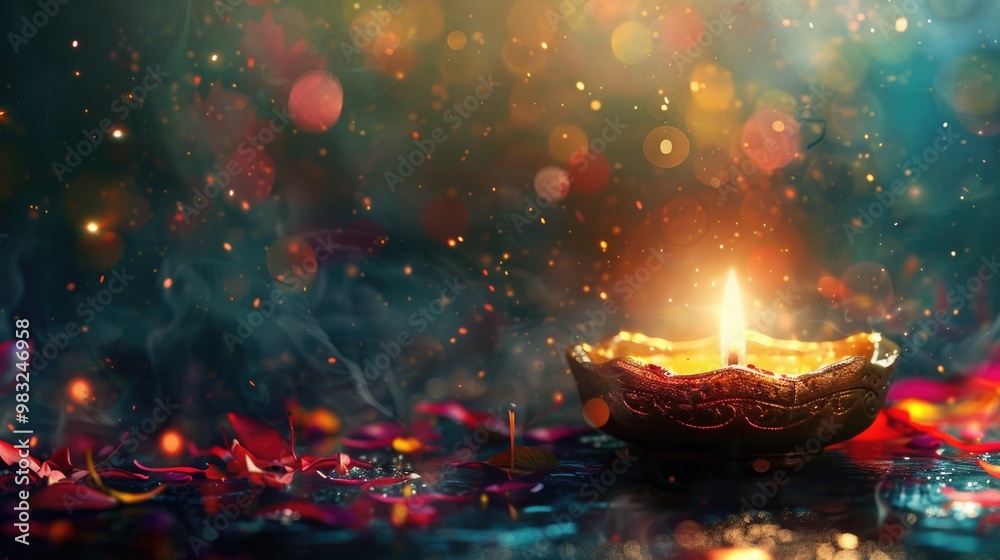Aufkleber a lit candle sitting on a table with a simple background