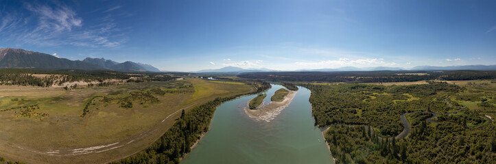 Scenic Aerial View of Serpentine River and Lush Greenery in British Columbia, Canada