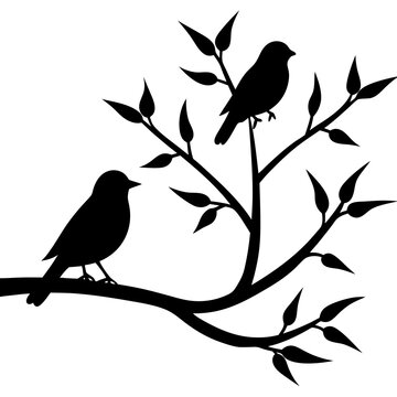recommend clip art: a minimalist silhouette of birds perched on a leafless tree branch