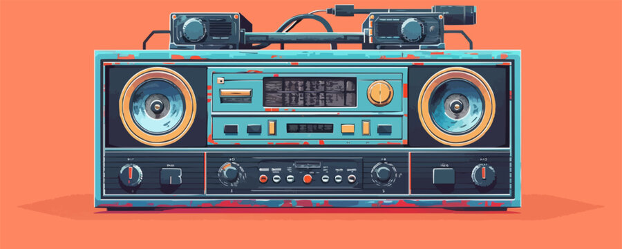 Retro boombox with cassette tapes Vector flat minimalistic isolated illustration
