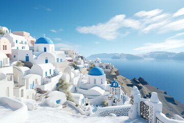 Obraz premium Santorini, island of Greece. Travel in Greece. Topics of Greece. Architecture Greece. View in Santorini.
