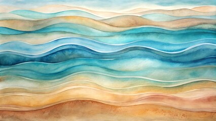 Fototapeta premium Abstract Wave Watercolor Design in Flowing Hues of Blue, Capturing the Essence of Water and Movement