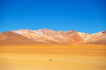 mountains with different colors in the Dalí Desert, Bolivia