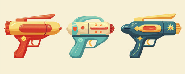 Naklejka premium Toy ray guns on a white background. Vector flat minimalistic isolated illustration.