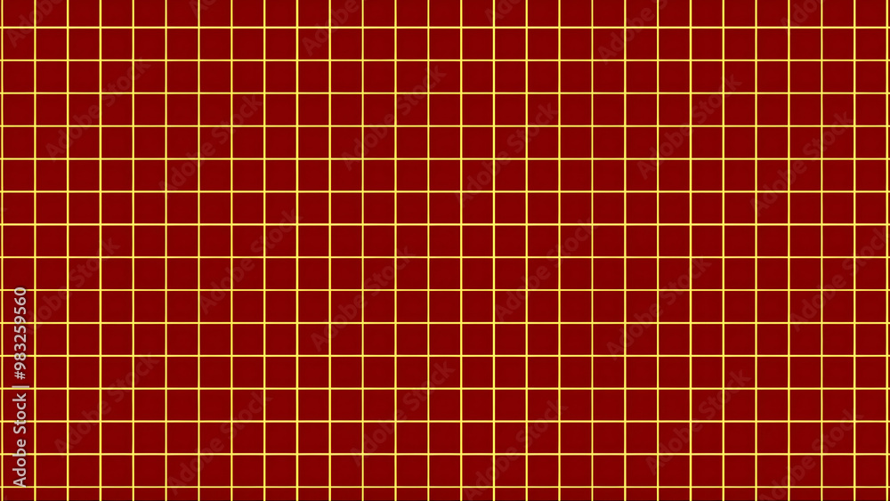 Wall mural golden grid on red background seamless square pattern