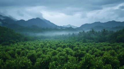 Fototapeta premium Fruit Orchards in Thailand, Wet and Overcast