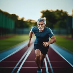 Obraz premium Middle-aged man running in the stadium