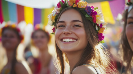 Fototapeta premium Festival-Goers Wearing Flower Crowns