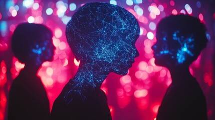 Silhouettes of People. Portrait of woman with connecting lines, internet technology concept.