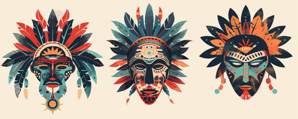 Fototapeta premium Set of African Tribal Masks, Tribal Masks vector illustration