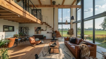 Cozy Modern Loft with Panoramic Nature View in Countryside House