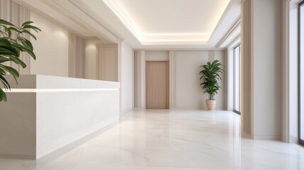 Modern interior hallway with white walls and elegant decor.