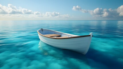 Naklejka premium Stunning Ocean View of a Boat Drifting on Crystal Blue Waters photo
