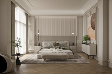 3d render of luxury hotel room, bedroom