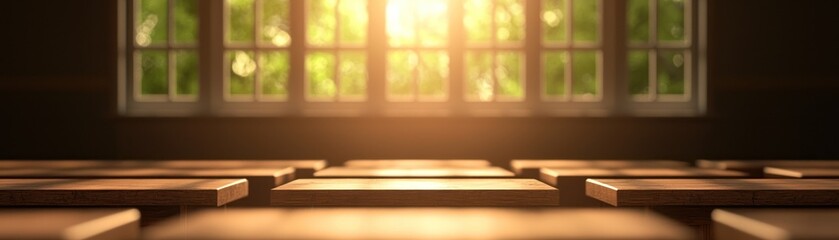 Sunlight streaming through a window onto wooden surfaces.