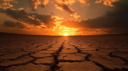 Obraz premium Sunset over a dry cracked earth landscape