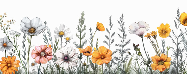 Obraz premium Part of field wild flowers sketch hand drawn sketch in doodle style Vector illustration