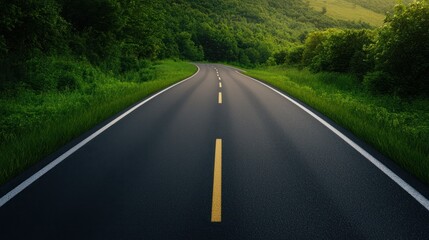 Obraz premium Winding road through lush green countryside, landscape view