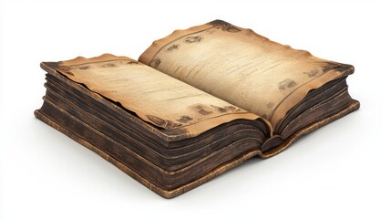 Enchanted 3D Model of a Magical Tome with Illustrated Pages on White Background