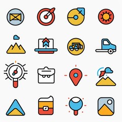 Professional And Minimalist Icons, Navigation, Lineal color, line art, flat, 2d, black and white, white background