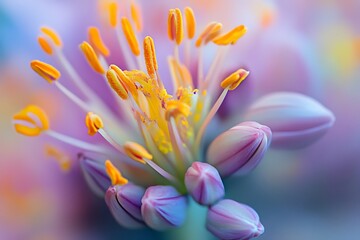 Fototapeta premium Close up of blooming flower with soft colorful background