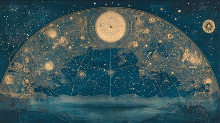 Celestial Map of the Night Sky with Stars and Planets