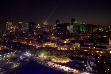 Montreal skyline at night, aerial view from the old port