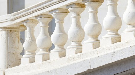 Elegant stone railings adorn a pristine white backdrop, evoking the grandeur of ancient Rome's architectural relics.