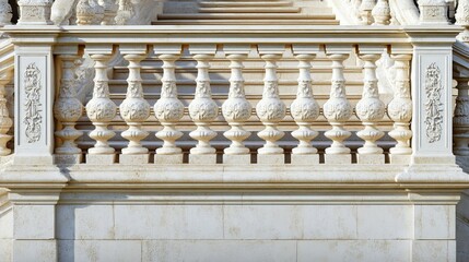Elegant stone railings adorn a pristine white backdrop, evoking the grandeur of ancient Rome's architectural relics.