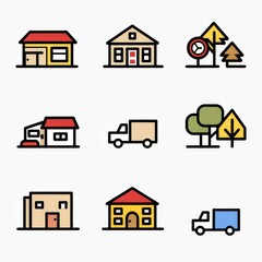 Fototapeta premium Professional And Minimalist Icons, Rent, Lineal color, line art, flat, 2d, black and white, white background