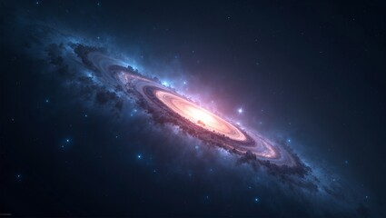 Tranquil starlit sky with shimmering pink and blue planetary nebula