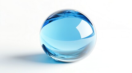 A blue glass sphere on a white background.