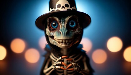 Reptile Dressed as Skeleton in a Hat for Halloween