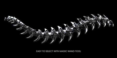 Cyber futuristic chrome metal spine background. Silver serpent spine neo tribal abstract 3D element with spikes isolated. Ai generated