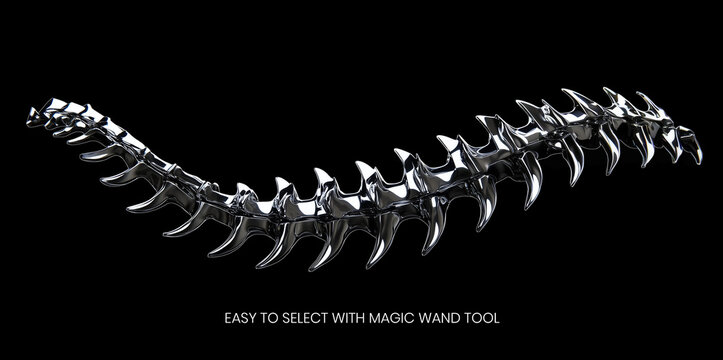 Cyber futuristic chrome metal spine background. Silver serpent spine neo tribal abstract 3D element with spikes isolated. Ai generated