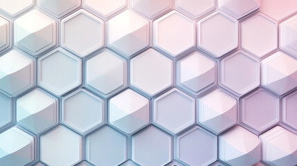 Naklejka premium Soft gradient background from lavender to pale gray, overlaid with a hexagonal grid in white and silver, representing a seamless digital network.